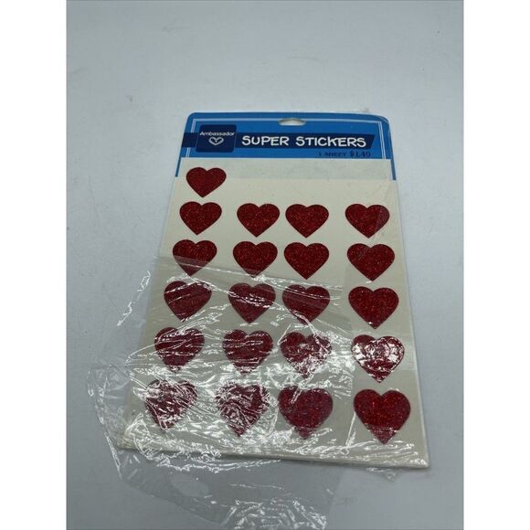 Vtg Ambassador Valentine Stickers. 1980’s Glitter Hearts Prismatic - Picture 5 of 6